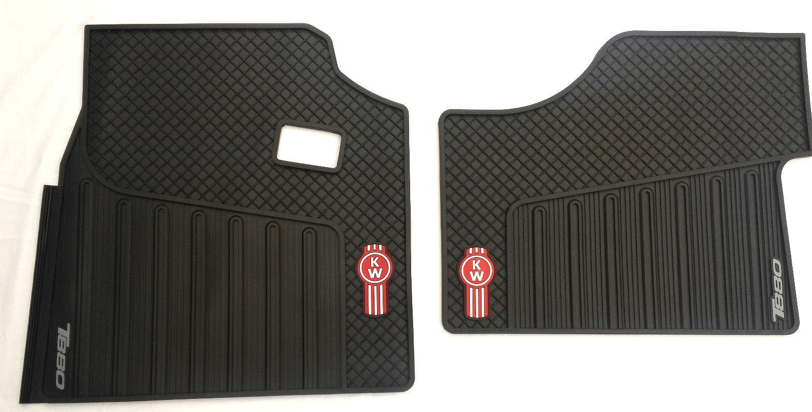Kenworth OEM T880 Black Rubber Floor Mats w/Red Logo Fits 2014-2020 - All-Weather/Terrain