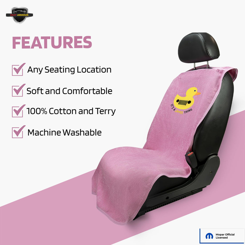 Seat Armour - Pink Cotton Seat Towel Cover with Yellow Duck Logo – Soft, Absorbent & Machine Washable – Easy to Install & Multipurpose Protection