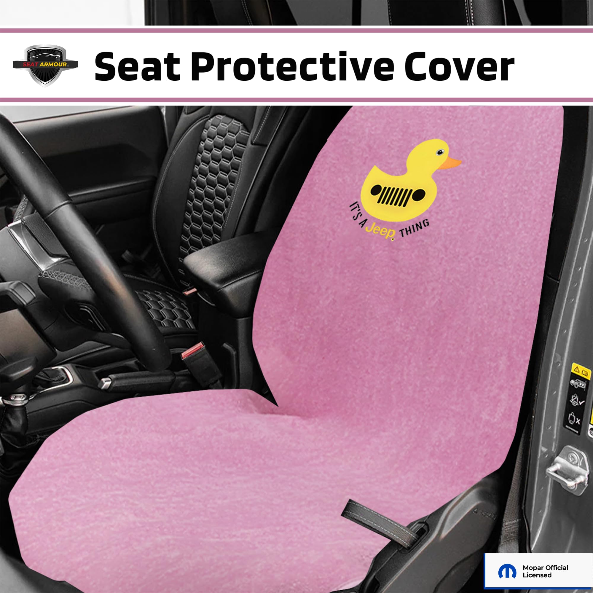 Seat Armour - Pink Cotton Seat Towel Cover with Yellow Duck Logo – Soft, Absorbent & Machine Washable – Easy to Install & Multipurpose Protection