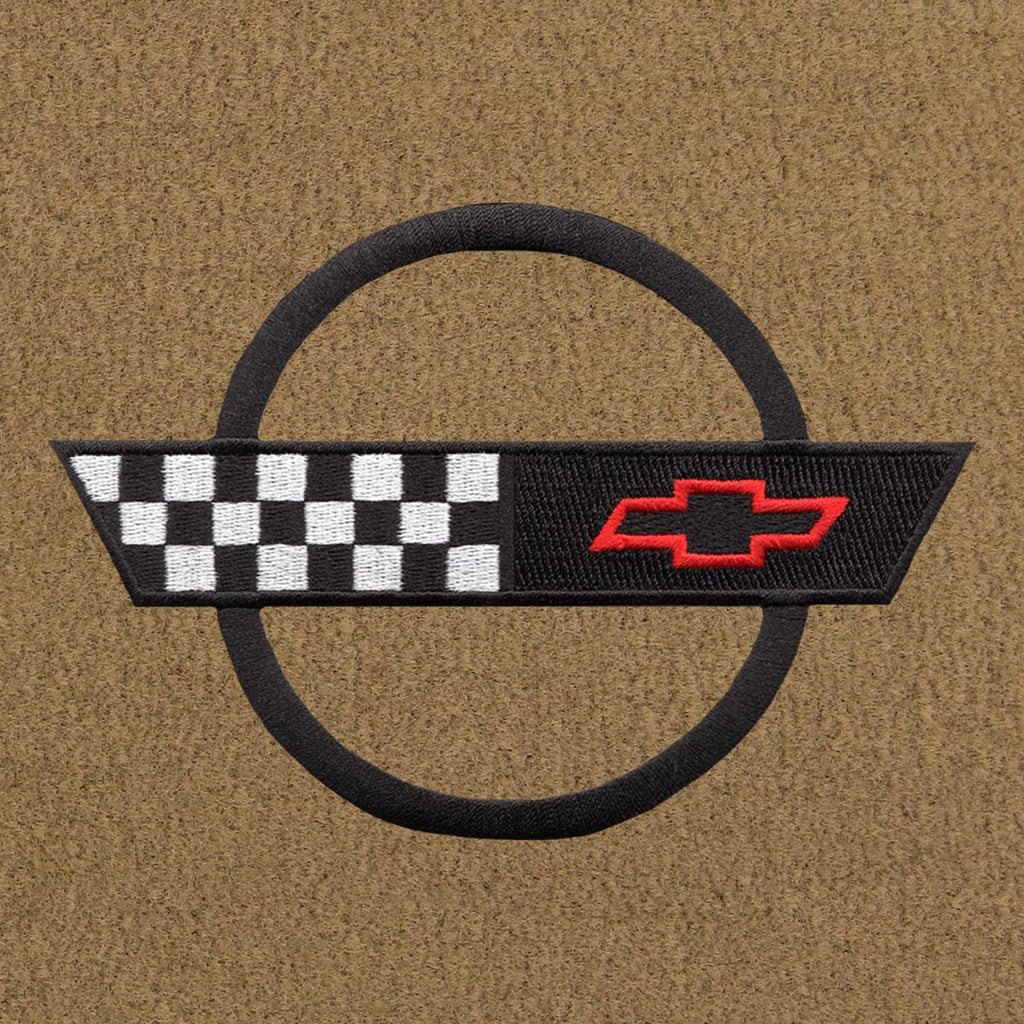 Lloyd Mats ® - Velourtex Tan Front Floor Mats for Corvette 1991-96 with Black C4 Flag Applique