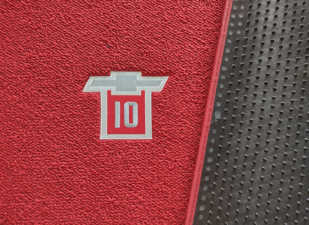 ACC Mats Compatible with Chevy C10 - Logo Red Color Carpet Floor Mats 2PC Front Set for 1971-1973 Chevy C10 Pickup Truck