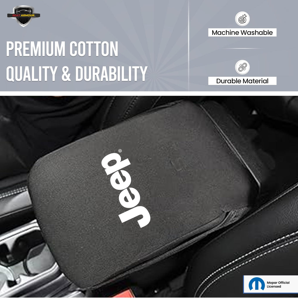 Konsole Armour Center Console Cover for Jeep Wrangler JL (2018–2022) – Custom Fit Protection with Premium Embroidered Jeep Logo – Officially Licensed, Soft & Durable