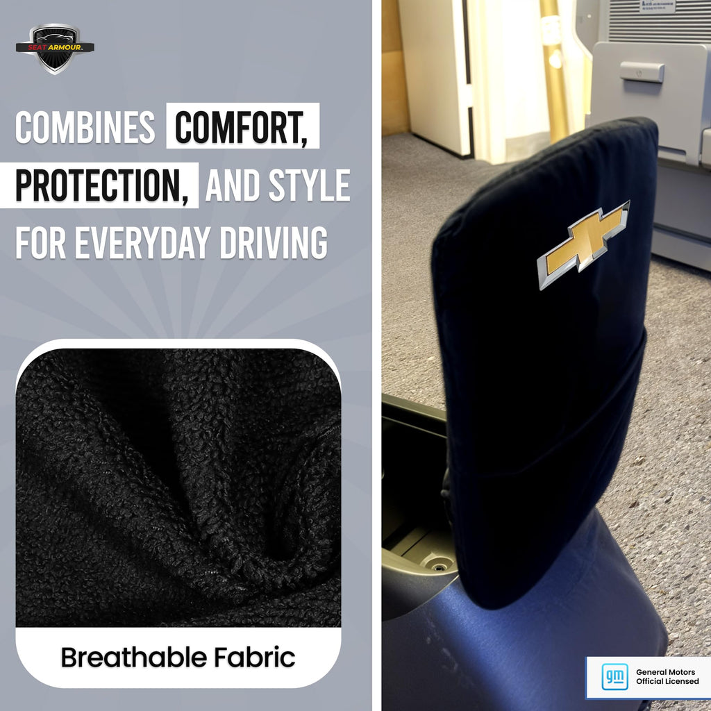 Seat Armour Konsole Armour Center Console Cover with Logo – Compatible with Chevrolet Silverado/Large SUV (2019–2024) Jump Seat Models Only – Black, 100% Cotton, Machine Washable with Organizer Pocket