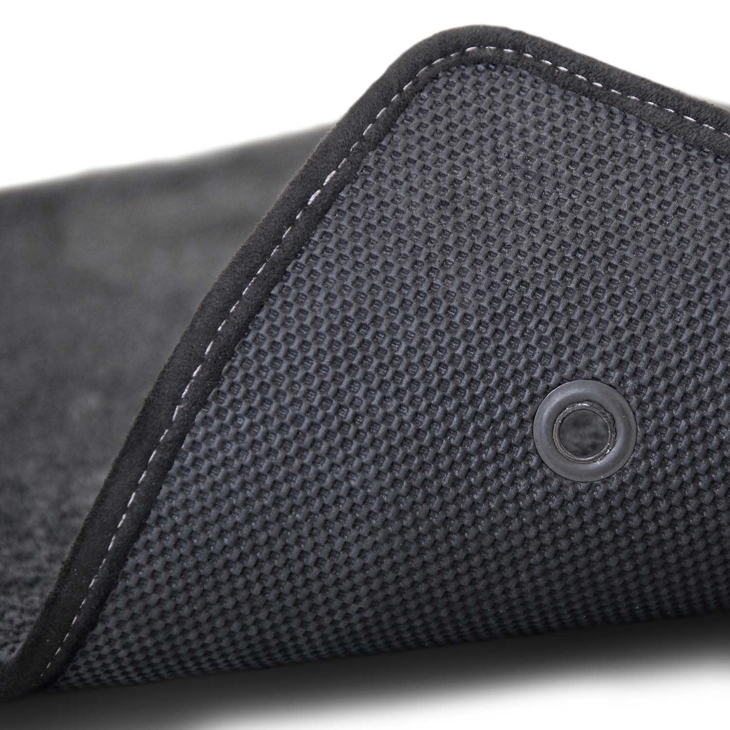 Fits 2007.5-2013 C6 Corvette Driver & Passenger Floor Mats Set; Black / Ebony Velourtex Fabric with Crossed Flags Logo Embroidery