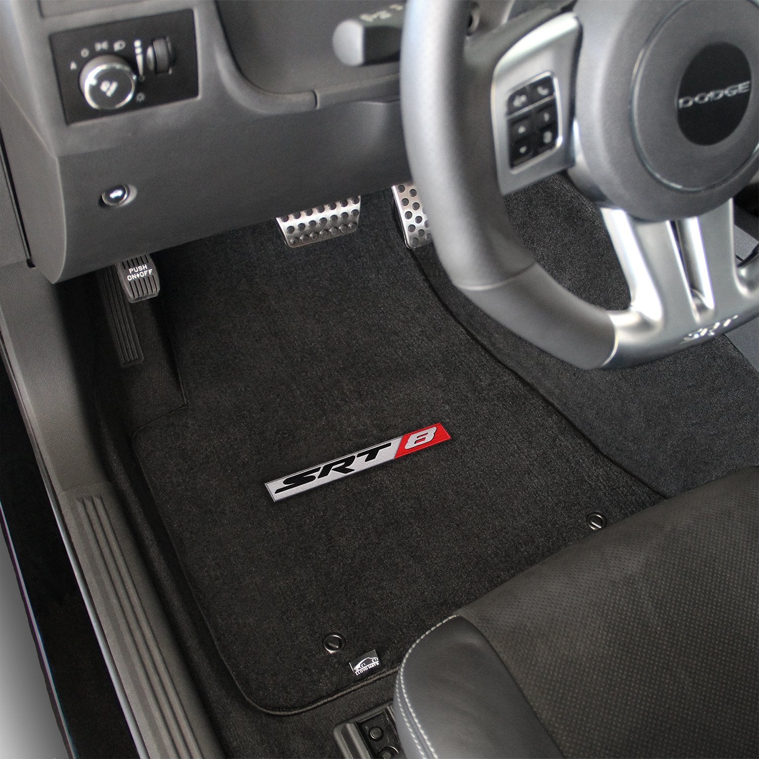 2011-2014 Challenger 4pc Ebony Black Front & Rear Floor Mats with SRT-8 Logo in Red & Silver