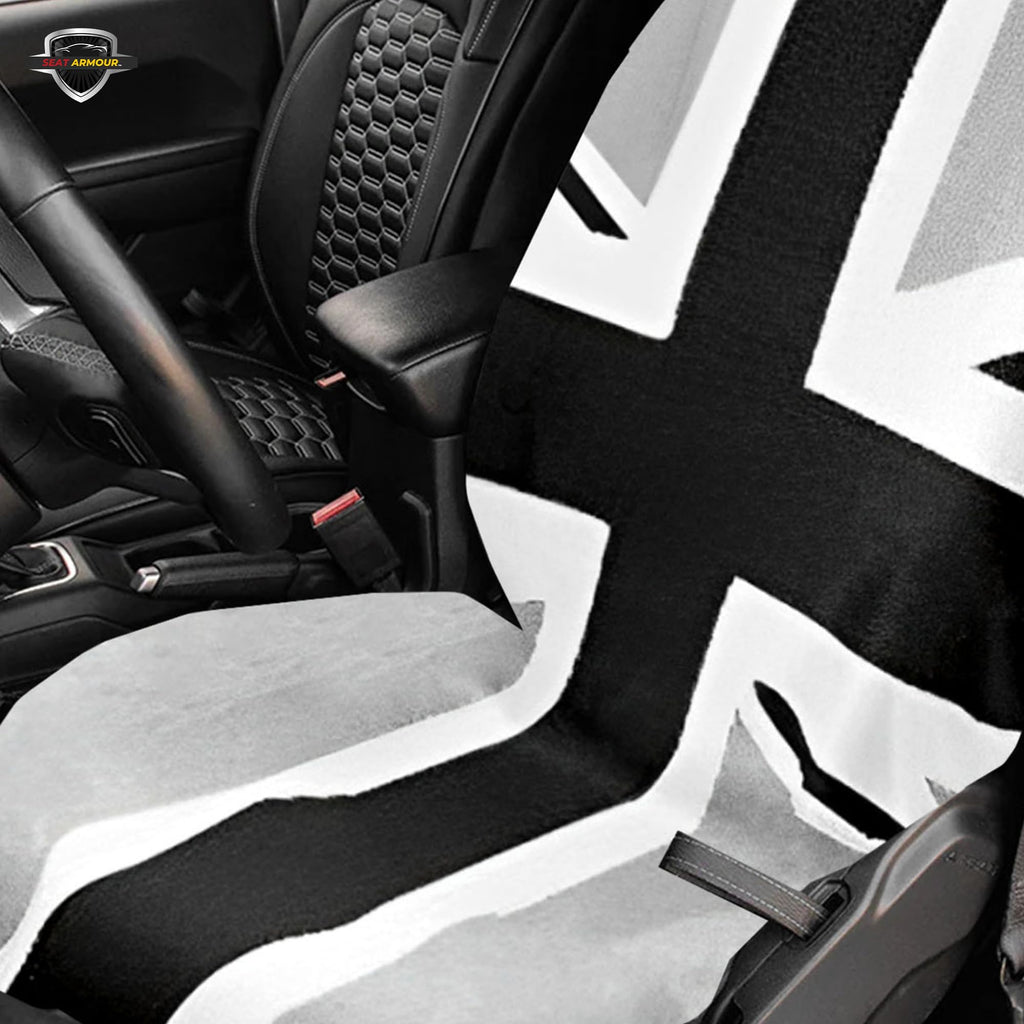 Seat Armour Seat Protector Towel – Black/Gray British Flag Design – Soft Machine Washable Car Seat Cover Towel – Easy to Install, Multipurpose Car Seat Towel