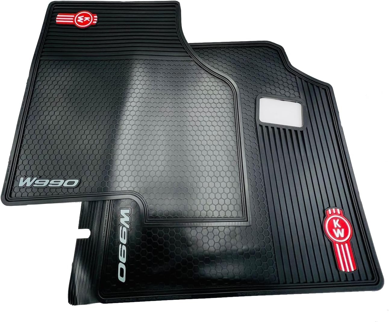 Kenworth OEM W990 Black Rubber Floor Mats w/Logo Fits All W990 - All-Weather/Terrain Mats