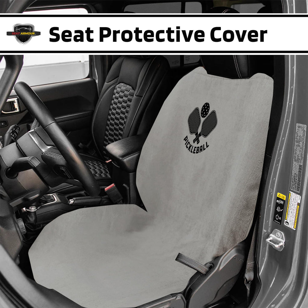Seat Armour Seat Protector Towel – Pickleball Design – Soft Machine Washable Car Seat Cover Towel – Easy to Install, Multipurpose Car Seat Towel – Gray