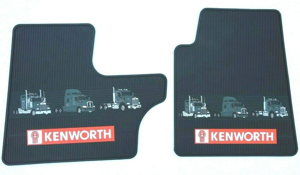 Kenworth OEM Black Rubber Floor Mats with Logo - for T300/T480/600/800 W900 & C500 2008 & UP and PRE 2004 Models