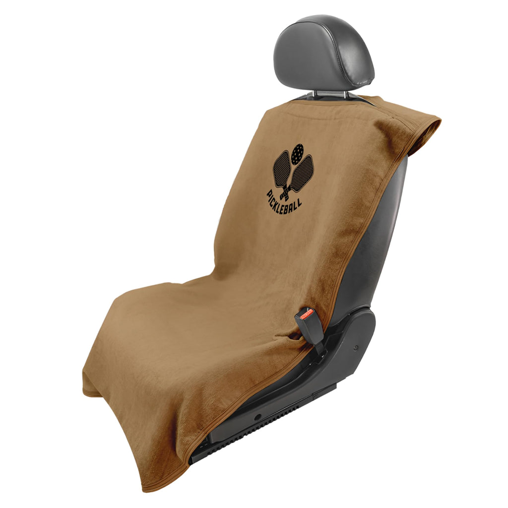 Seat Armour Seat Protector Towel – Pickleball Design – Soft Machine Washable Car Seat Cover Towel – Easy to Install, Multipurpose Car Seat Towel – Tan