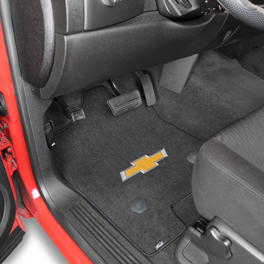 Lloyd Mats 2 Piece Velourtex Ebony Carpet Floor Mats w/Gold Filled Chevy Logo for Chevy Silverado 1500 Double/Crew Cab (2014-On)