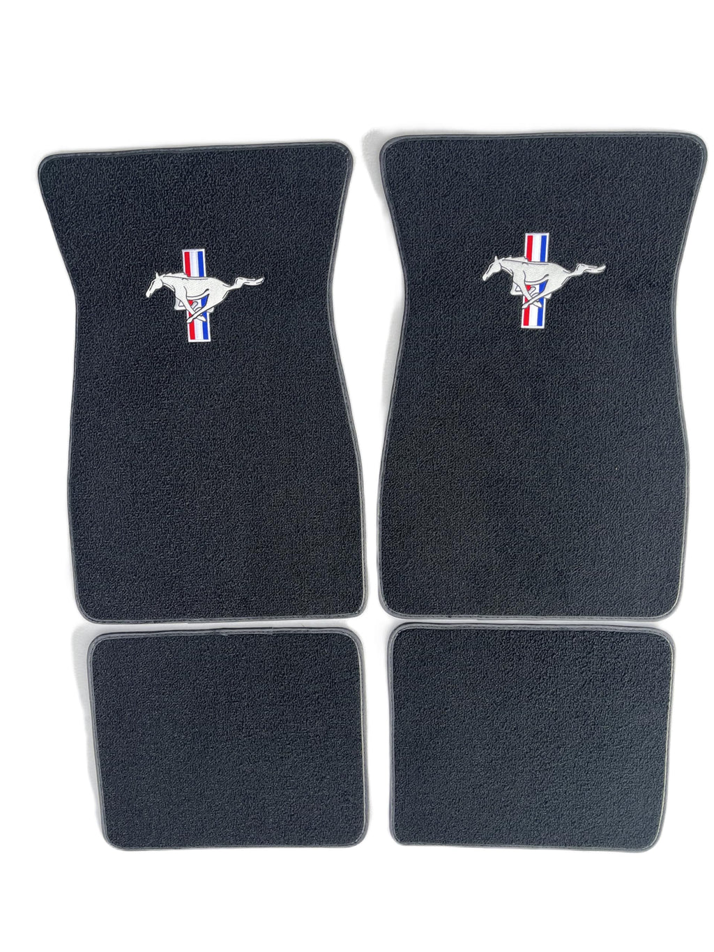 ACC Part Compatible with 1964-1968 Ford Mustang - 4 Piece Black Carpet Floor Mat Set with Pony/Tri-Bar Logos on Front Mats