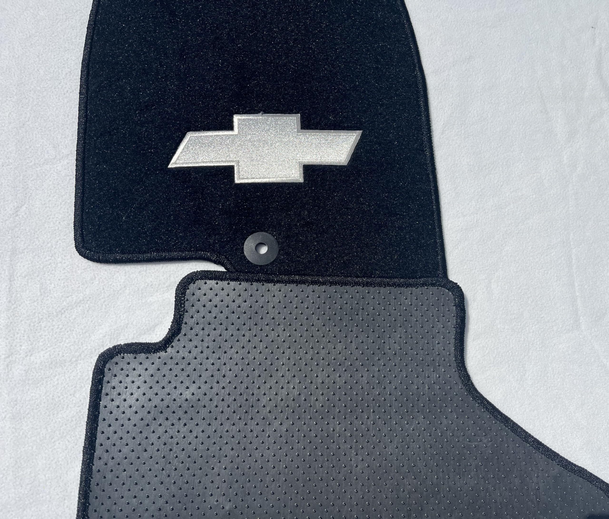 ACC Floor Mats, 4-Piece Carpet Set, Black with Silver Bowtie Logo on Fronts, Compatible with 2019-2025 Silverado Crew Cab 1500 2500 3500