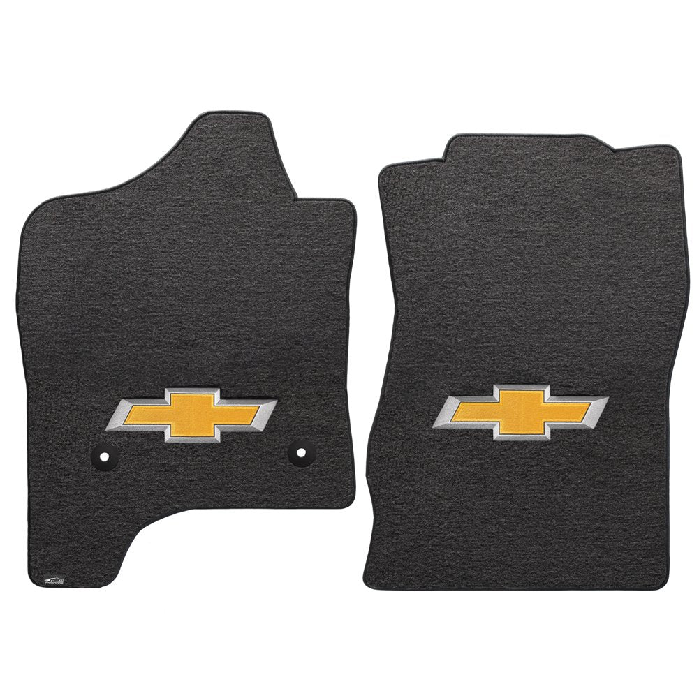 Lloyd Mats 2 Piece Velourtex Ebony Carpet Floor Mats w/Gold Filled Chevy Logo for Chevy Silverado 1500 Double/Crew Cab (2014-On)