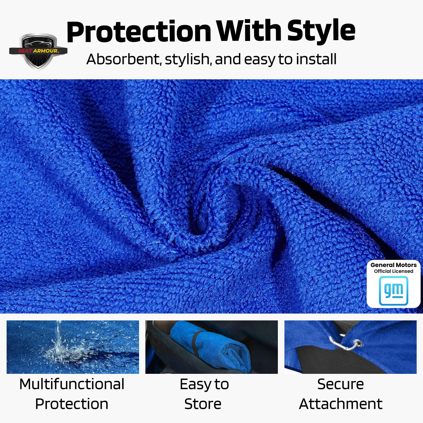 Seat Armour Corvette C8 Blue Seat Cover Towel2GO - Universal Fit Soft Machine Washable - Easy Install, Multipurpose Seat Cover