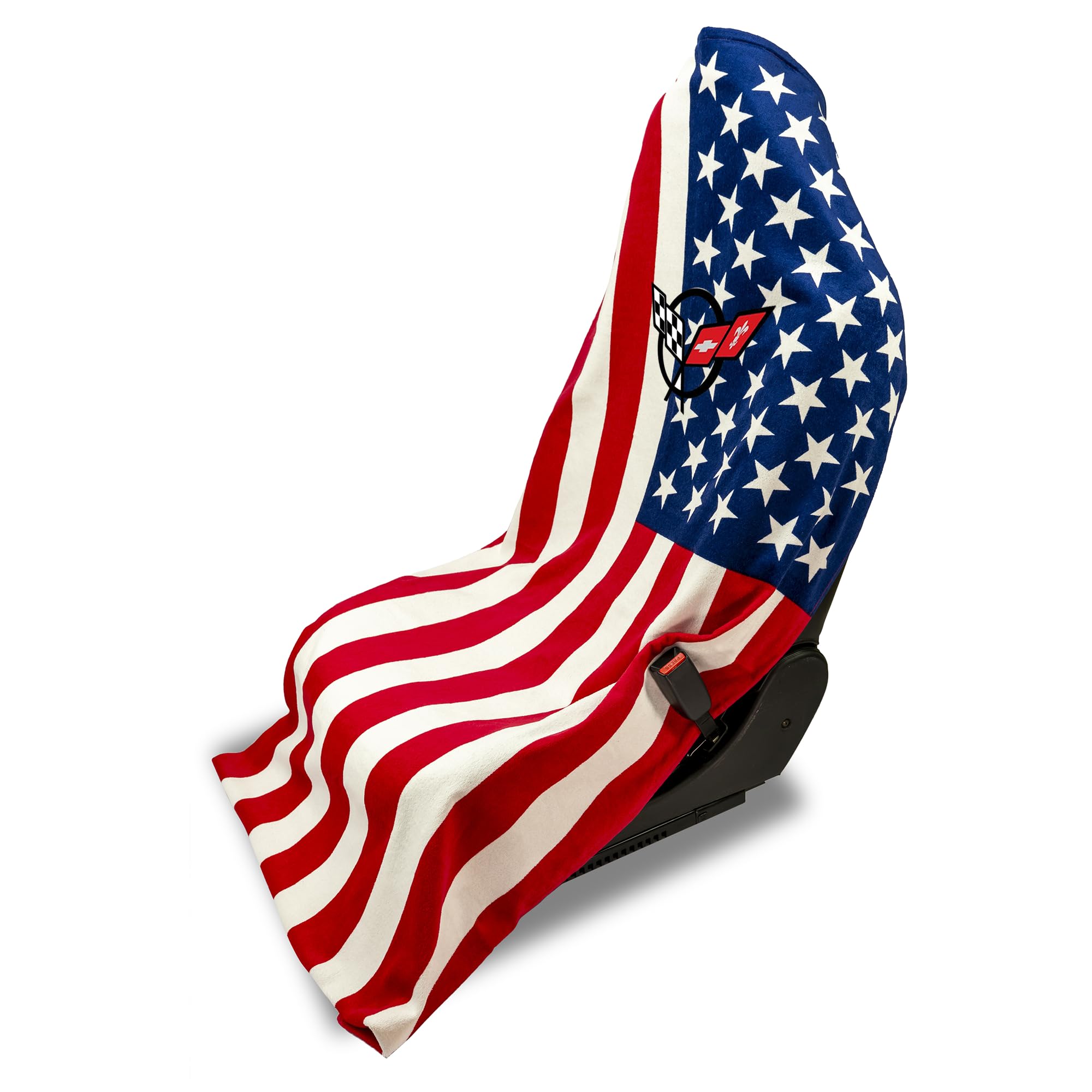 Seat Armour American Flag Seat Cover Towel2GO C5 Emblem - Universal Fit Soft Machine Washable - Easy Install, Multipurpose Seat Cover