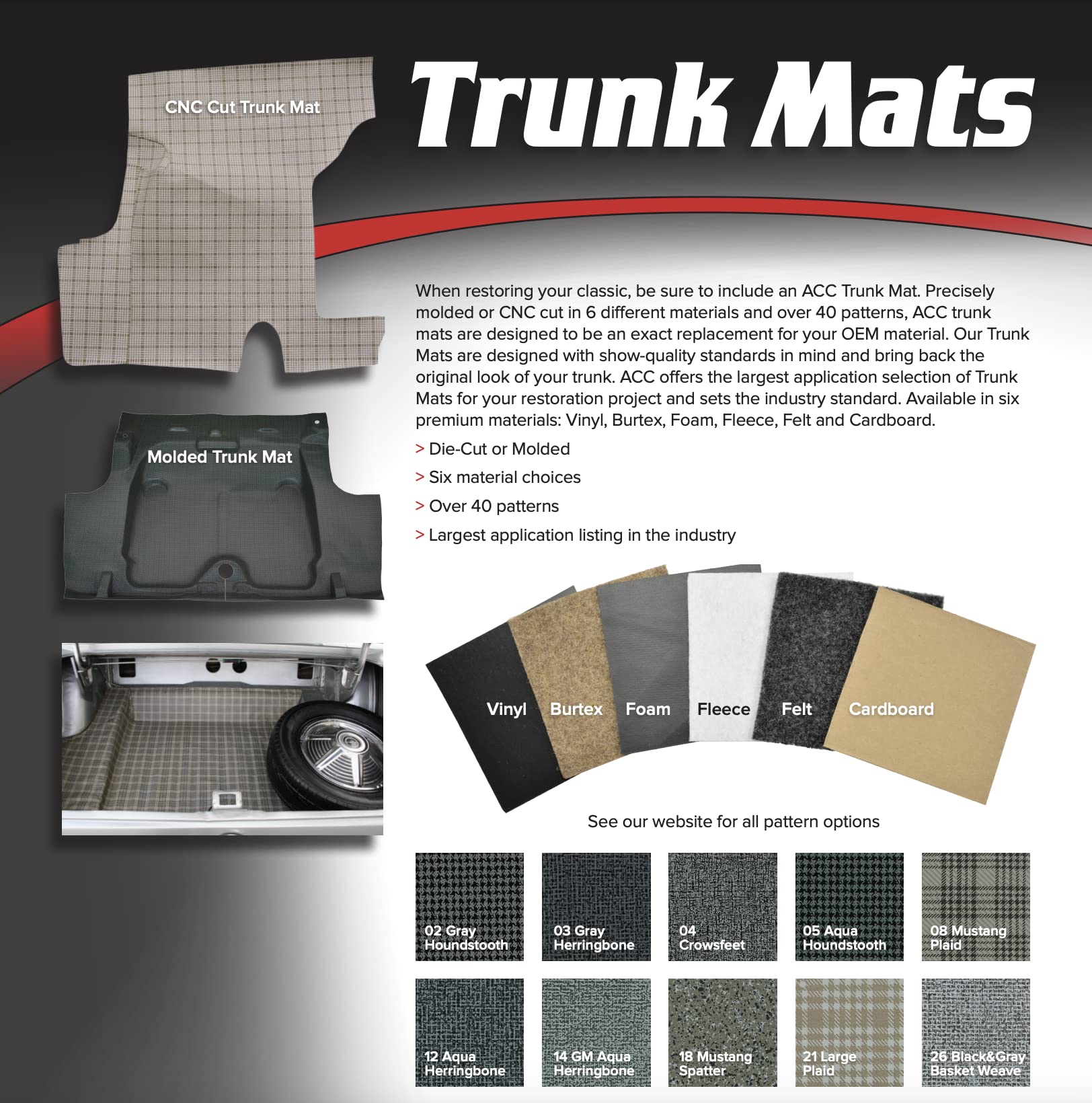 Molded Vinyl Complete Trunk Mat - fits 1965-1968 Ford Mustang Fastback Molded (Mustang Plaid)