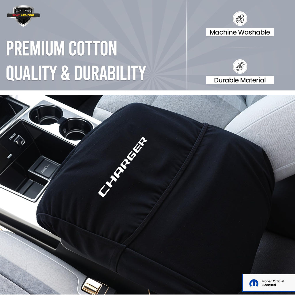 Premium Console Armrest Cover for Dodge Charger (2011-2024) – Soft, Machine Washable Console Lid Protector – Easy to Install, Plush & Durable – Black