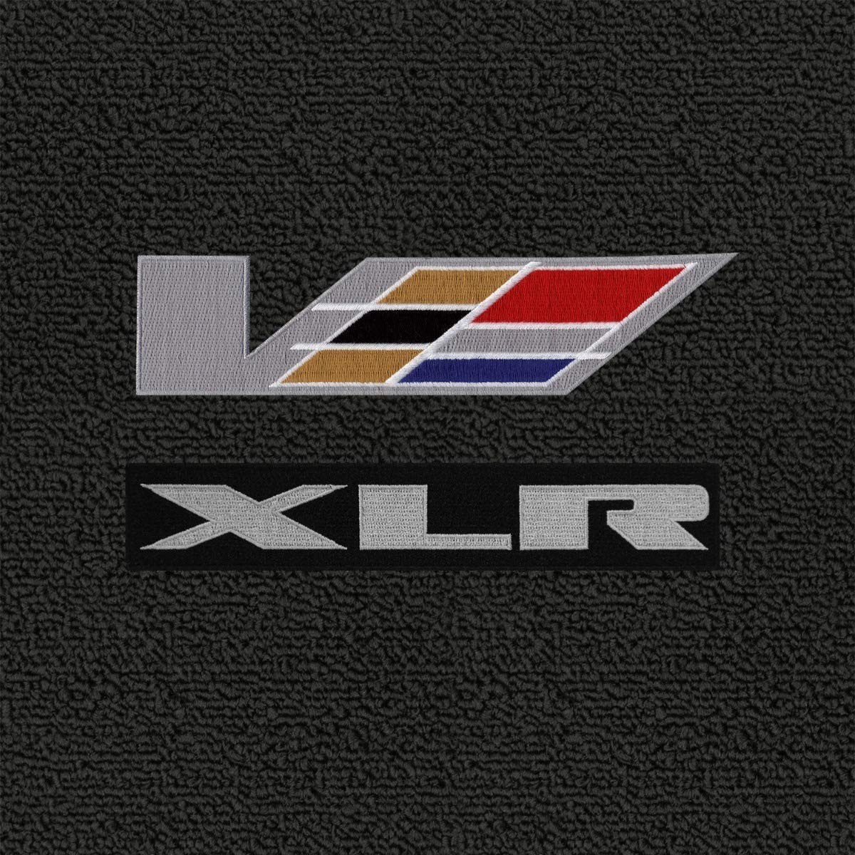 Lloyd Mats ® - Classic Loop Ebony Front Floor Mats for Cadillac XLR-V 2006-07 with Silver XLR Embroidery and V Series Flag Applique