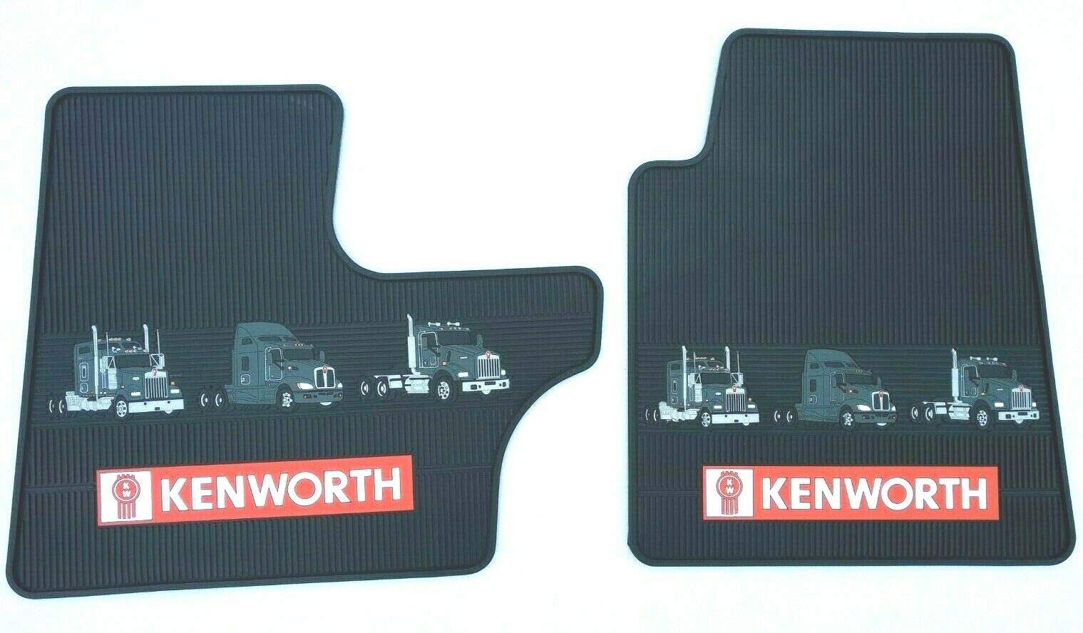 Kenworth OEM Black Rubber Floor Mats with Logo - for T300/T480/600/800 W900 & C500 2008 & UP and PRE 2004 Models
