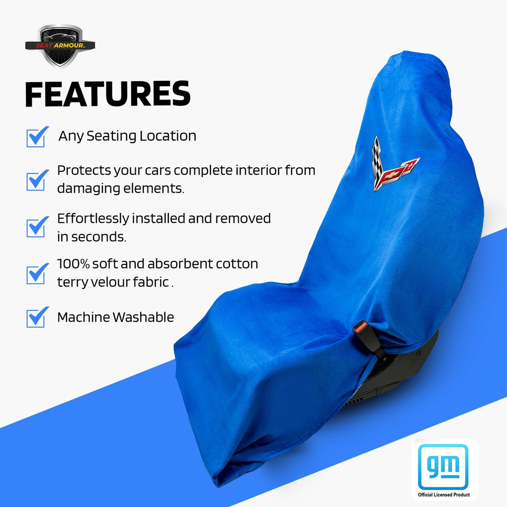 Seat Armour Corvette C8 Blue Seat Cover Towel2GO - Universal Fit Soft Machine Washable - Easy Install, Multipurpose Seat Cover