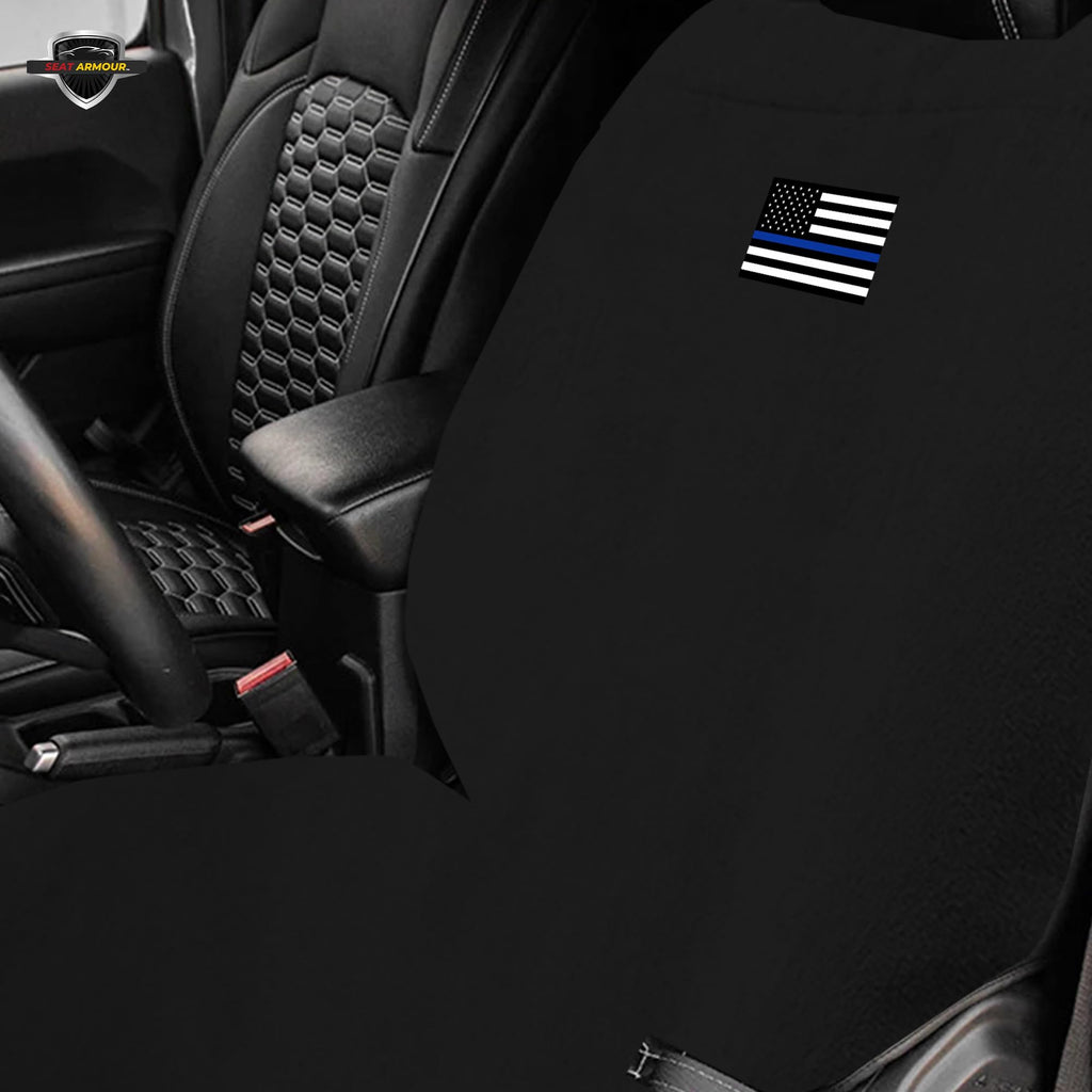 Seat Armour Seat Protector Towel – Police Design – Soft Machine Washable Car Seat Cover Towel – Easy to Install, Multipurpose Car Seat Towel – Black