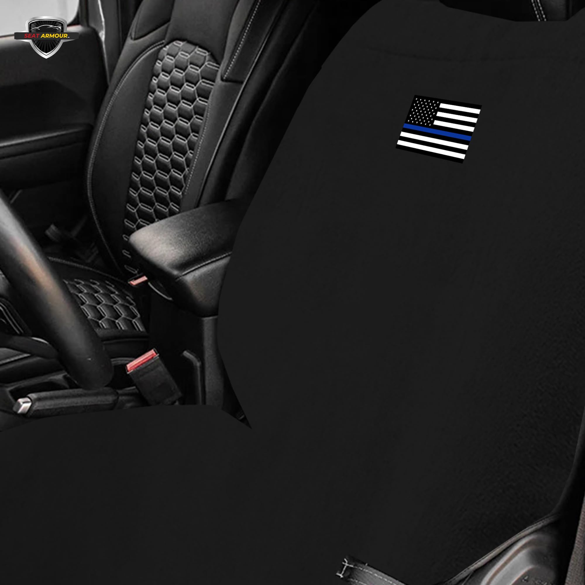 Seat Armour Seat Protector Towel – Police Design – Soft Machine Washable Car Seat Cover Towel – Easy to Install, Multipurpose Car Seat Towel – Black