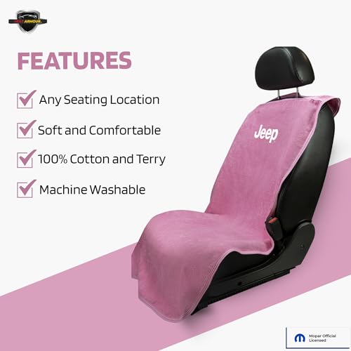 Seat Armour - Pink Seat Towel Cover/Protector with Jeep Logo – Soft, Machine Washable Car Seat Towel – Easy to Install & Multipurpose Protection