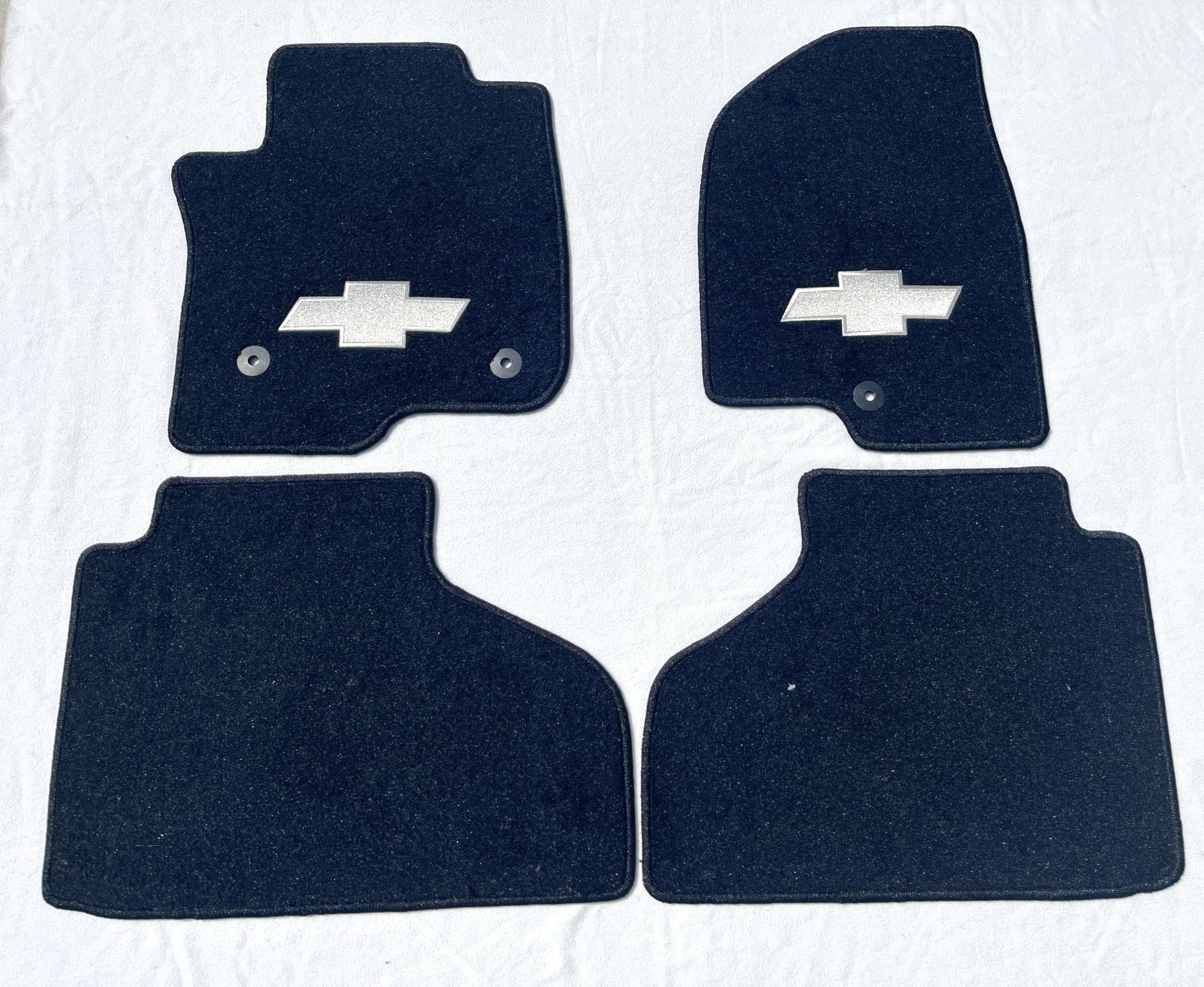 ACC Floor Mats, 4-Piece Carpet Set, Black with Silver Bowtie Logo on Fronts, Compatible with 2019-2025 Silverado Crew Cab 1500 2500 3500