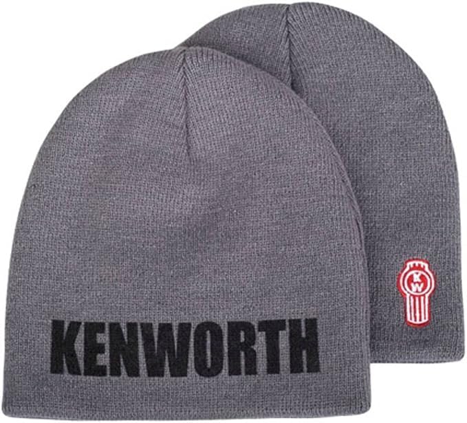 Kenworth Gray Knit Skull Beanie Hat with Bug Logo