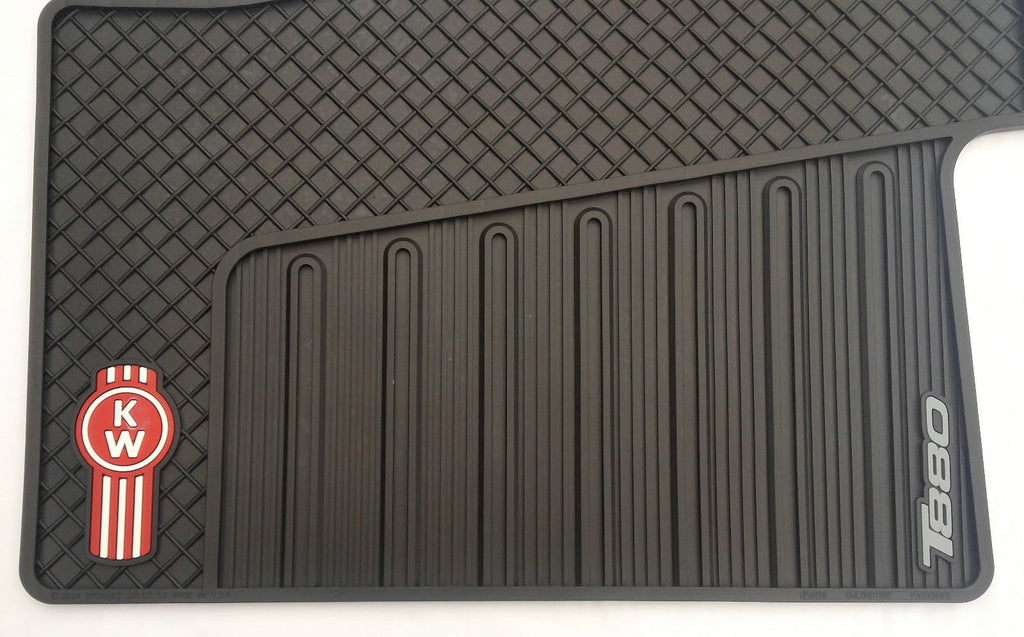 Kenworth OEM T880 Black Rubber Floor Mats w/Red Logo Fits 2014-2020 - All-Weather/Terrain