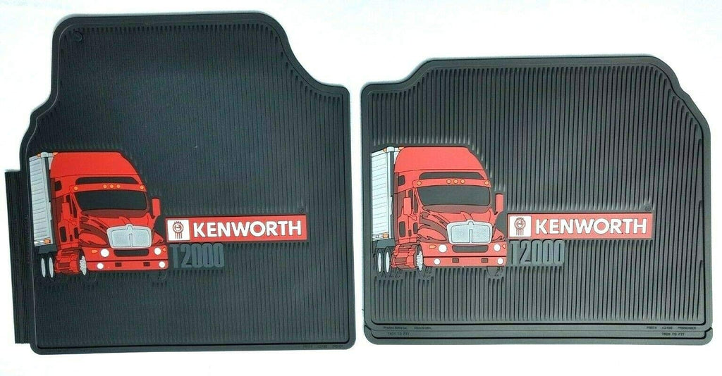 Kenworth T2000 OEM Black Rubber Floor Mats with Red Truck/T2000 Logo - Fits 04/1999-2010 - All Weather- Ridged to Retain Liquid/Spills
