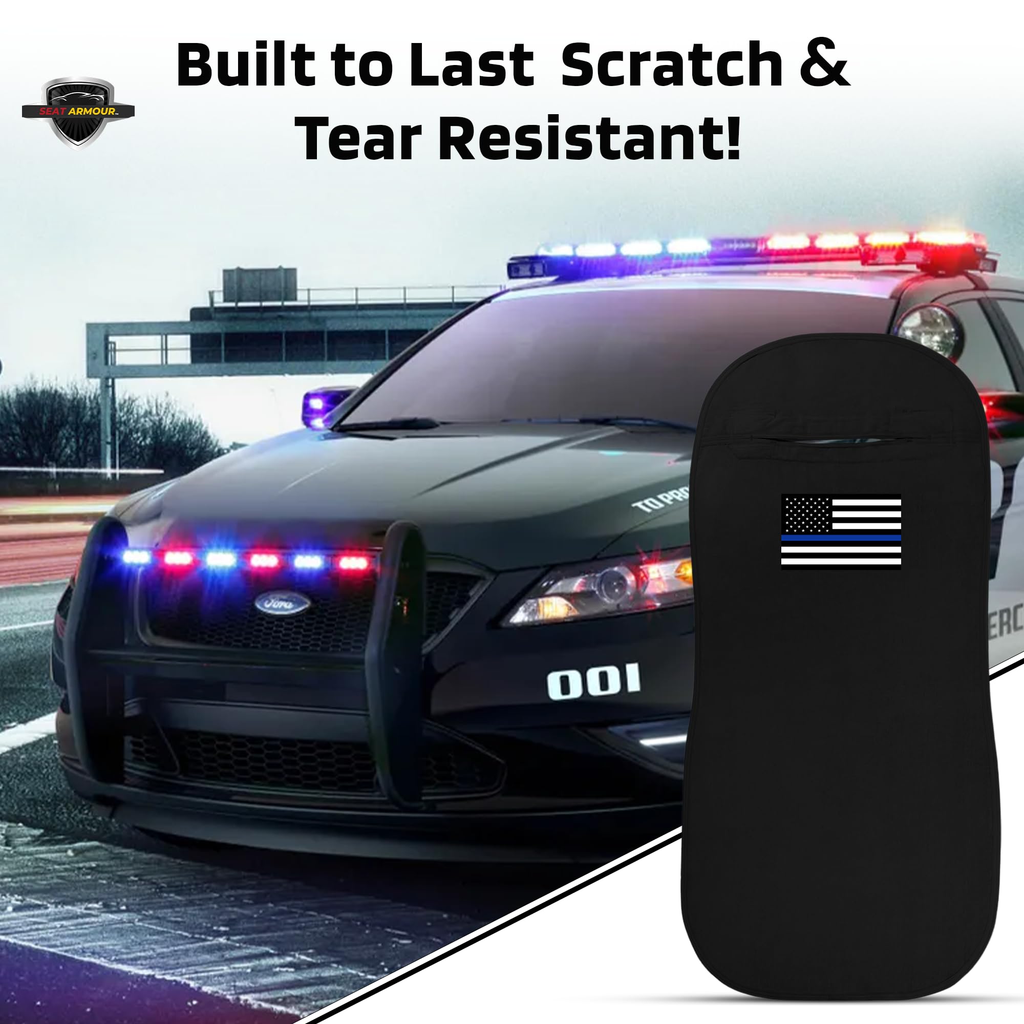 Seat Armour Seat Protector Towel – Police Design – Soft Machine Washable Car Seat Cover Towel – Easy to Install, Multipurpose Car Seat Towel – Black