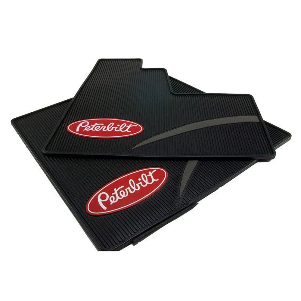 Peterbilt Motors OEM Black Ribbed Rubber Floor Mats with Logo for Day cab Models 348 386 567 579