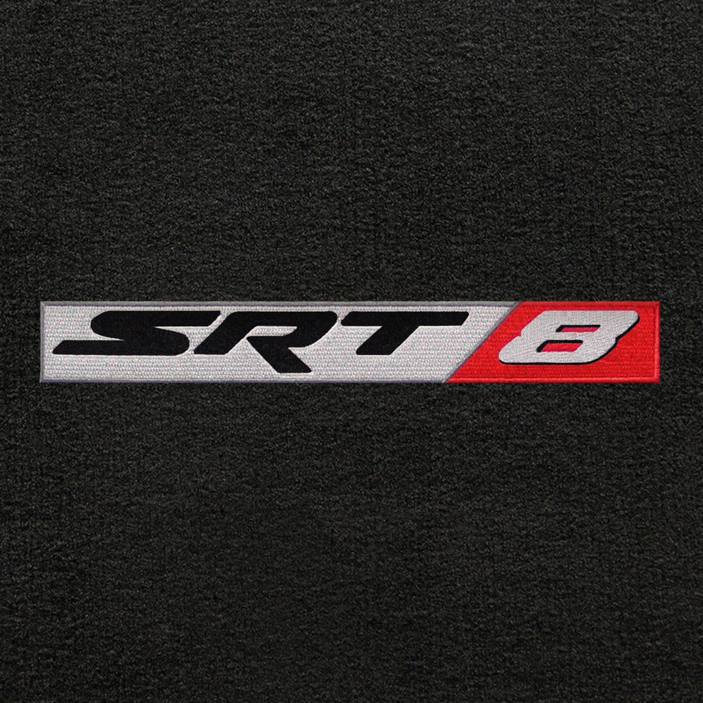2011-2014 Challenger 4pc Ebony Black Front & Rear Floor Mats with SRT-8 Logo in Red & Silver