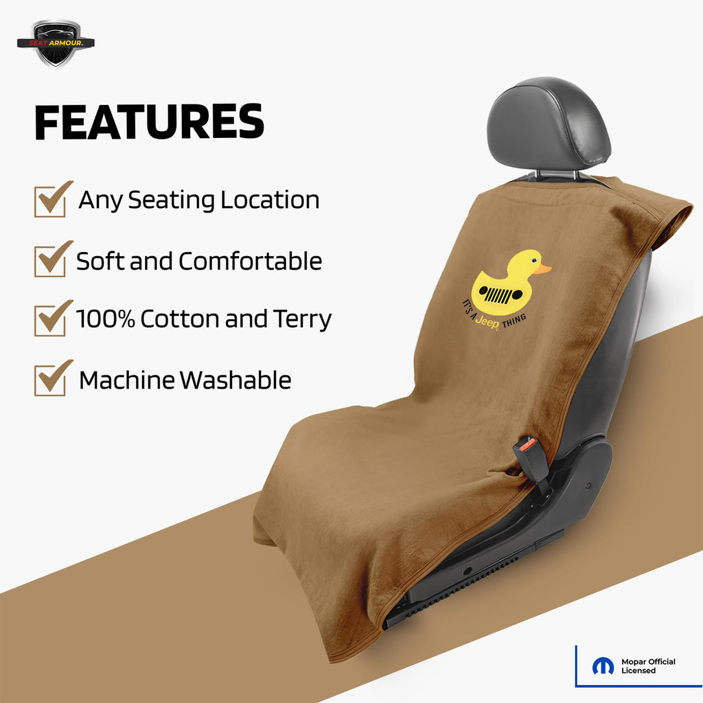 Jeep Duck Dual-Purpose Towel & Car Seat Cover – Soft, Absorbent & Machine Washable – Easy to Use, Multipurpose Protection – Tan