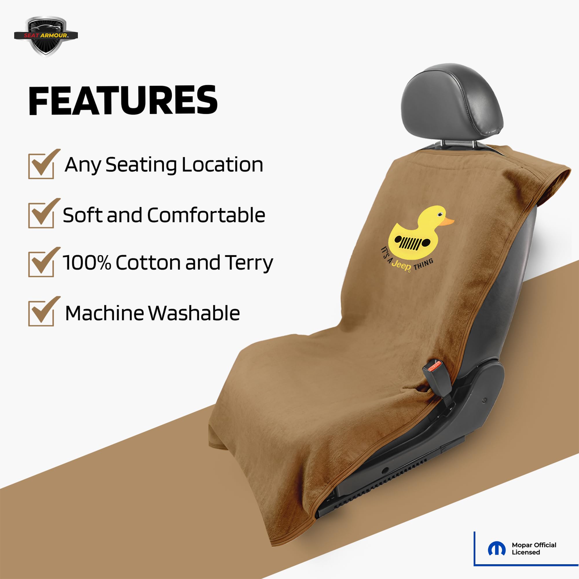 Jeep Duck Dual-Purpose Towel & Car Seat Cover – Soft, Absorbent & Machine Washable – Easy to Use, Multipurpose Protection – Tan