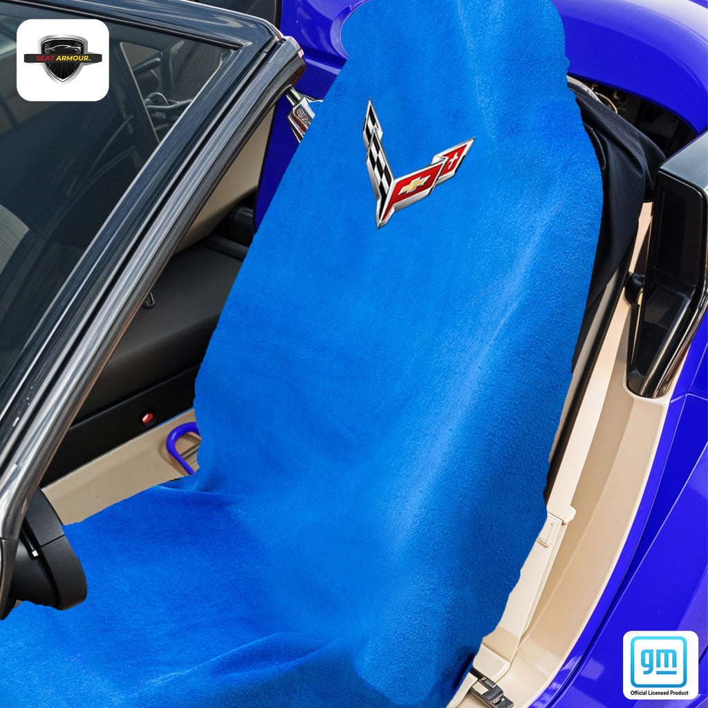 Seat Armour Corvette C8 Blue Seat Cover Towel2GO - Universal Fit Soft Machine Washable - Easy Install, Multipurpose Seat Cover