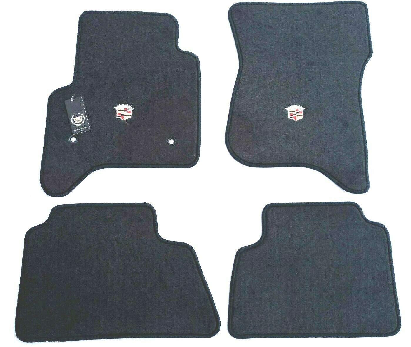 Custom Fit Ebony Carpet Floor Mats 4 Piece w/Logo Fronts - Fits 2015-2019 Cadillac Escalade Base Model