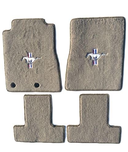 ACC Mats Compatible with 2010-2014 Ford Mustang - 4 PC Tan Carpet Floor Mat Set w/Pony Tri-Bar Logo on Front Mats