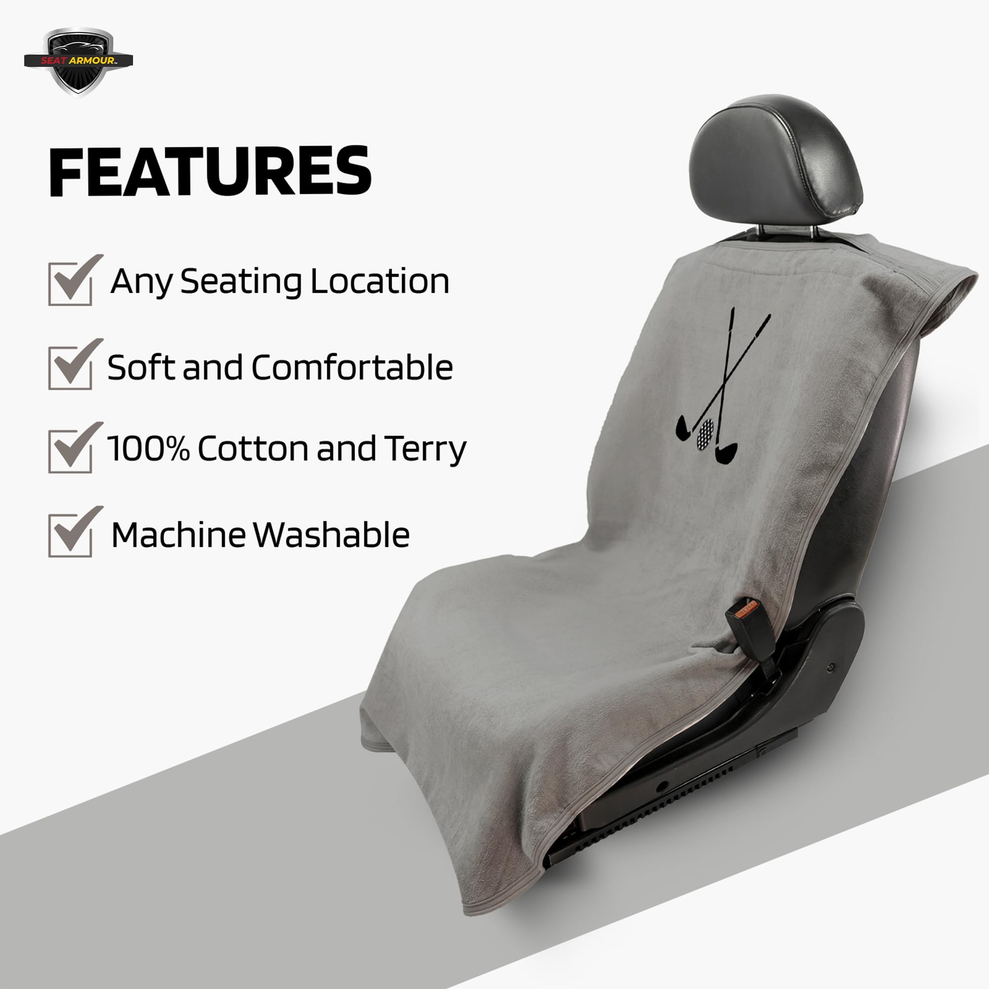 Clubs & Ball Logo Seat Towel/Cover – Soft, Absorbent & Machine Washable – Gray