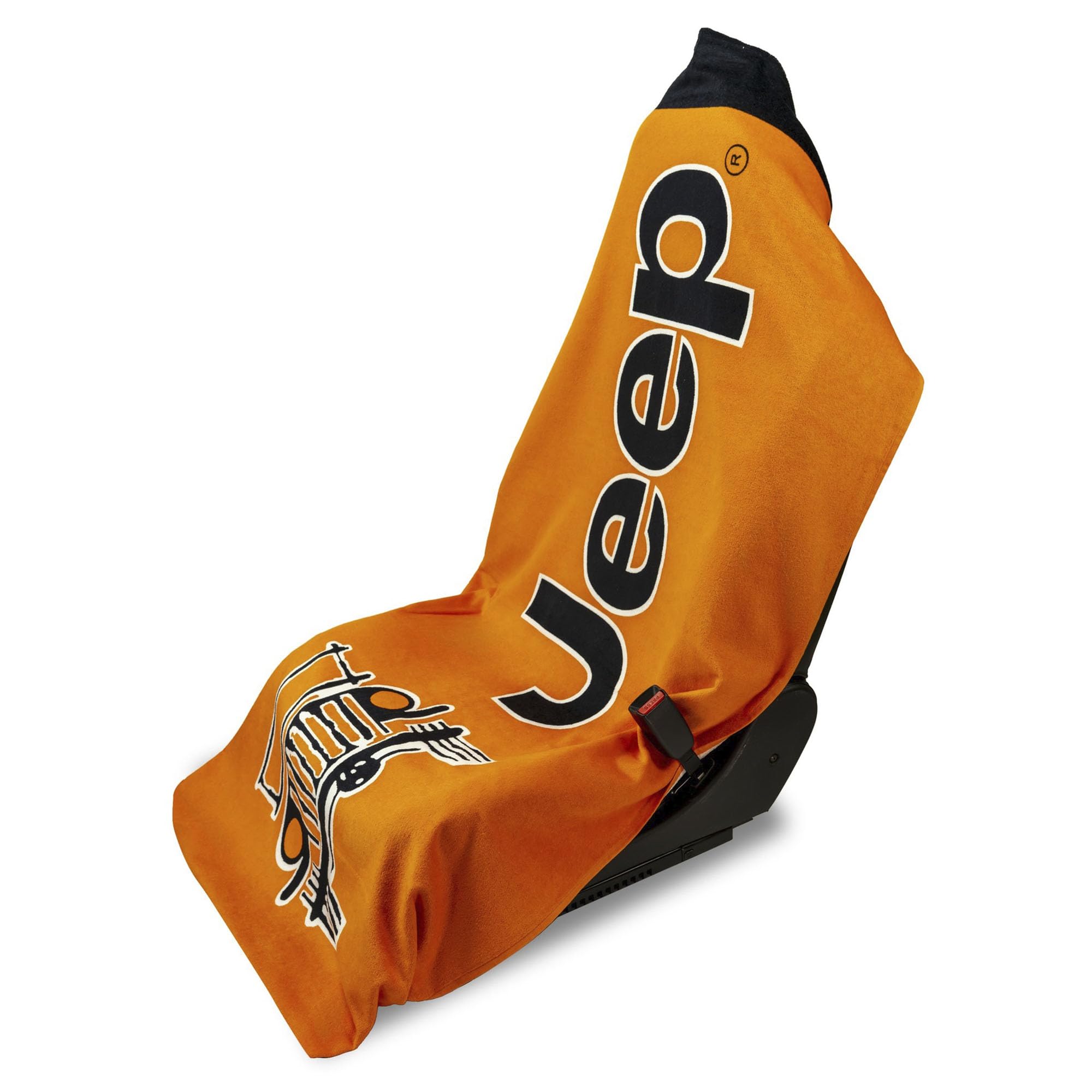 Towel 2 Go Orange Seat Cover with Jeep Wrangler Logo - Soft Machine Washable Car Seat Protector - Easy to Install, Multipurpose Towel