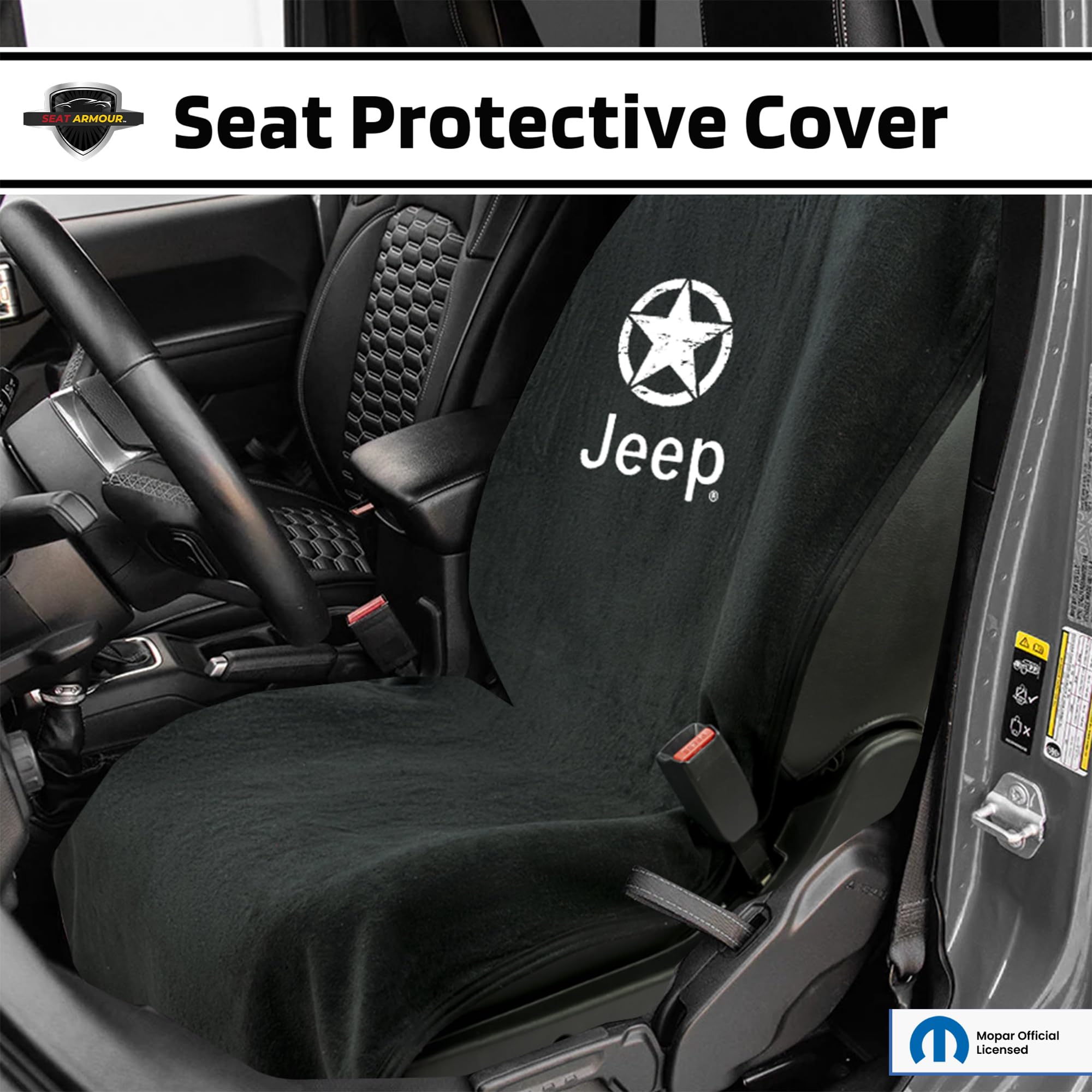 Seat Armour Black Seat Protector Towel Compatible with Jeep Models – 100% Cotton, Multipurpose Car Seat Cover & Towel – Soft, Machine Washable, Easy to Install