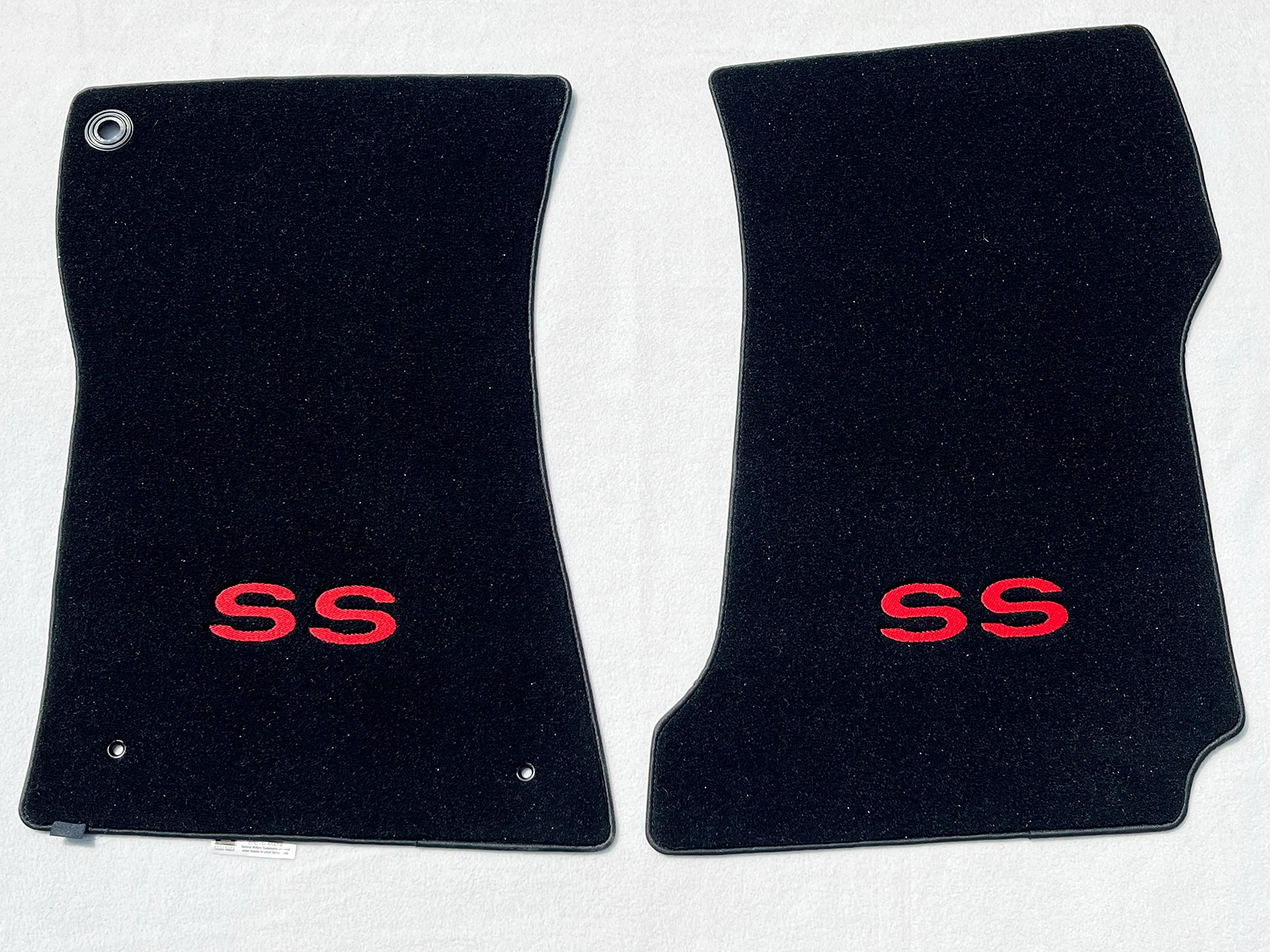 Lloyd Mats Compatible with 1968-1972 Chevy Chevelle and Malibu 2 Door Coupe or Convertible - 2Pc Front Black Floor Mats w/Red SS