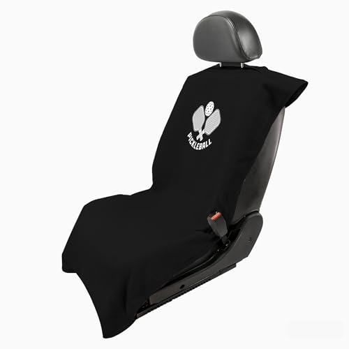 Seat Armour Seat Protector Towel – Pickleball Design – Soft Machine Washable Car Seat Cover Towel – Easy to Install, Multipurpose Car Seat Towel – Black