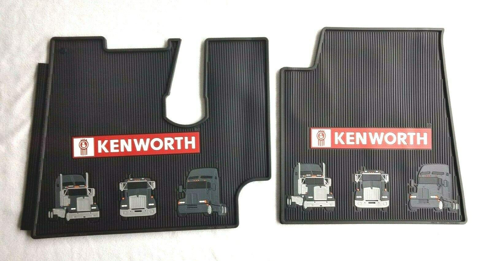 Kenworth T600 660 800 W900 OEM Black Rubber Floor Mats with Truck Logo Fits 2005 to 2020