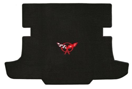 LLoyd Mats Classic Loop Black Trunk Mat for C5 Corvette Coupe - Red Crossed Flags Logo