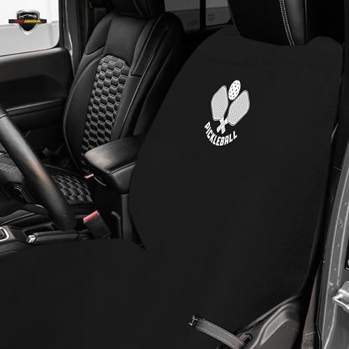 Seat Armour Seat Protector Towel – Pickleball Design – Soft Machine Washable Car Seat Cover Towel – Easy to Install, Multipurpose Car Seat Towel – Black