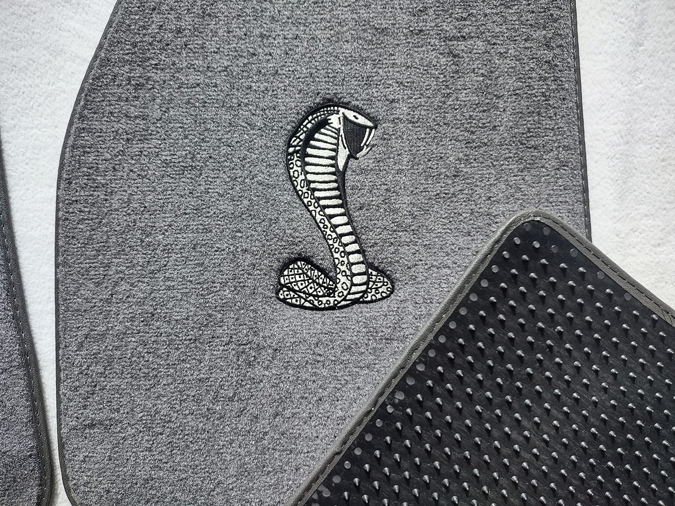ACC Mats Compatible with 1994-2004 Ford Mustang - Embroidered Cobra Logo (On Fronts) 4 Piece Gray Cutpile Carpet Floor Mat Set w/Nibbed Backing