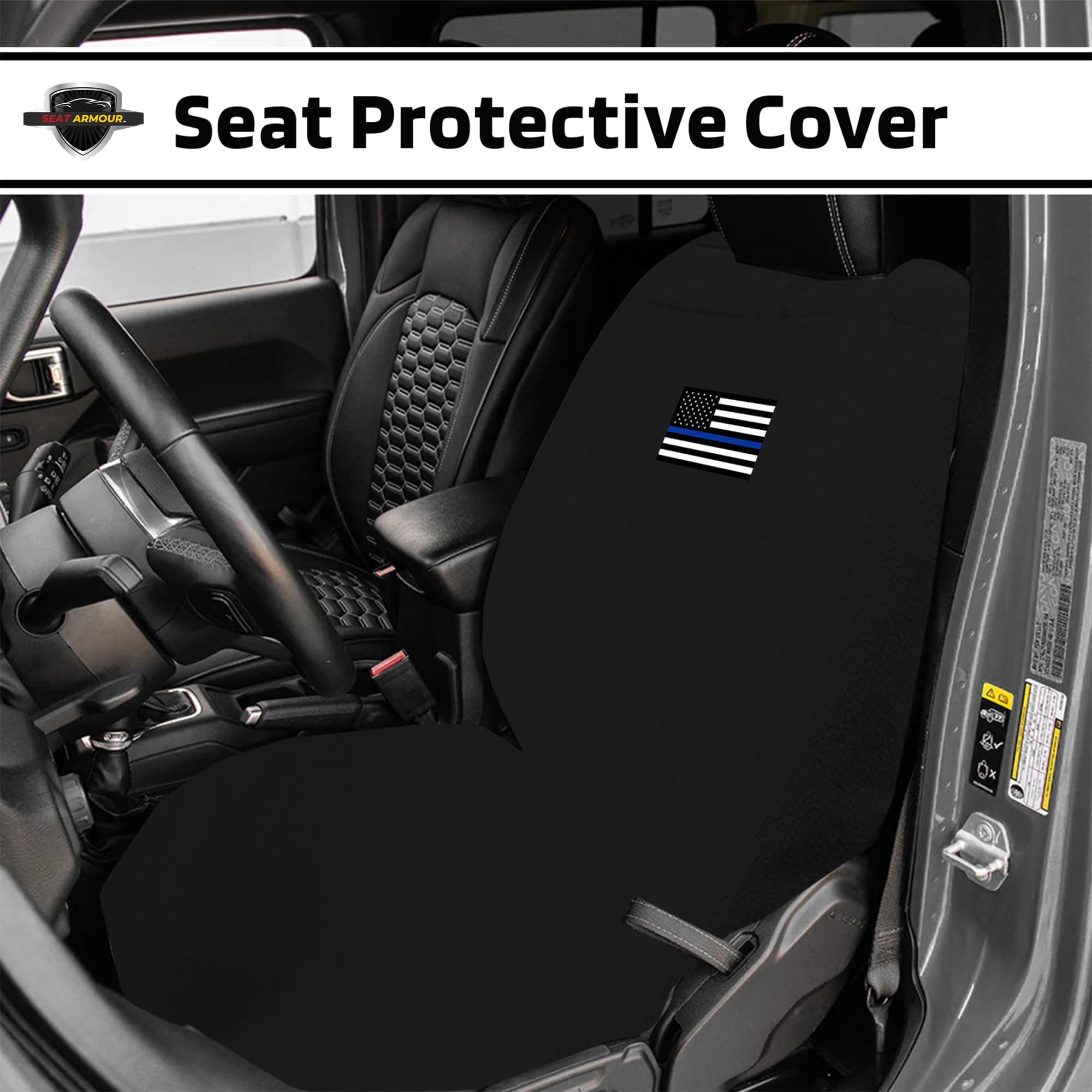 Seat Armour Seat Protector Towel – Police Design – Soft Machine Washable Car Seat Cover Towel – Easy to Install, Multipurpose Car Seat Towel – Black